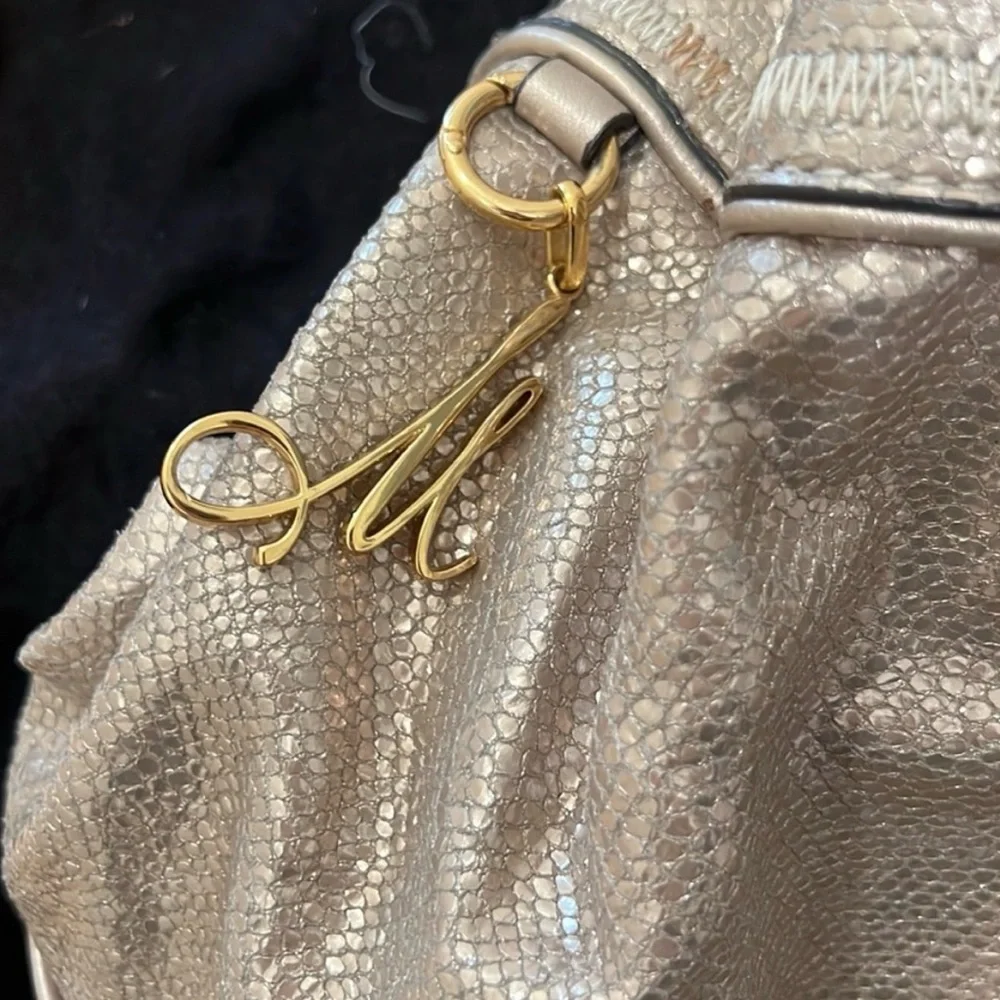 Gold Milly Bamboo Handle Drawstring Purse Handbag